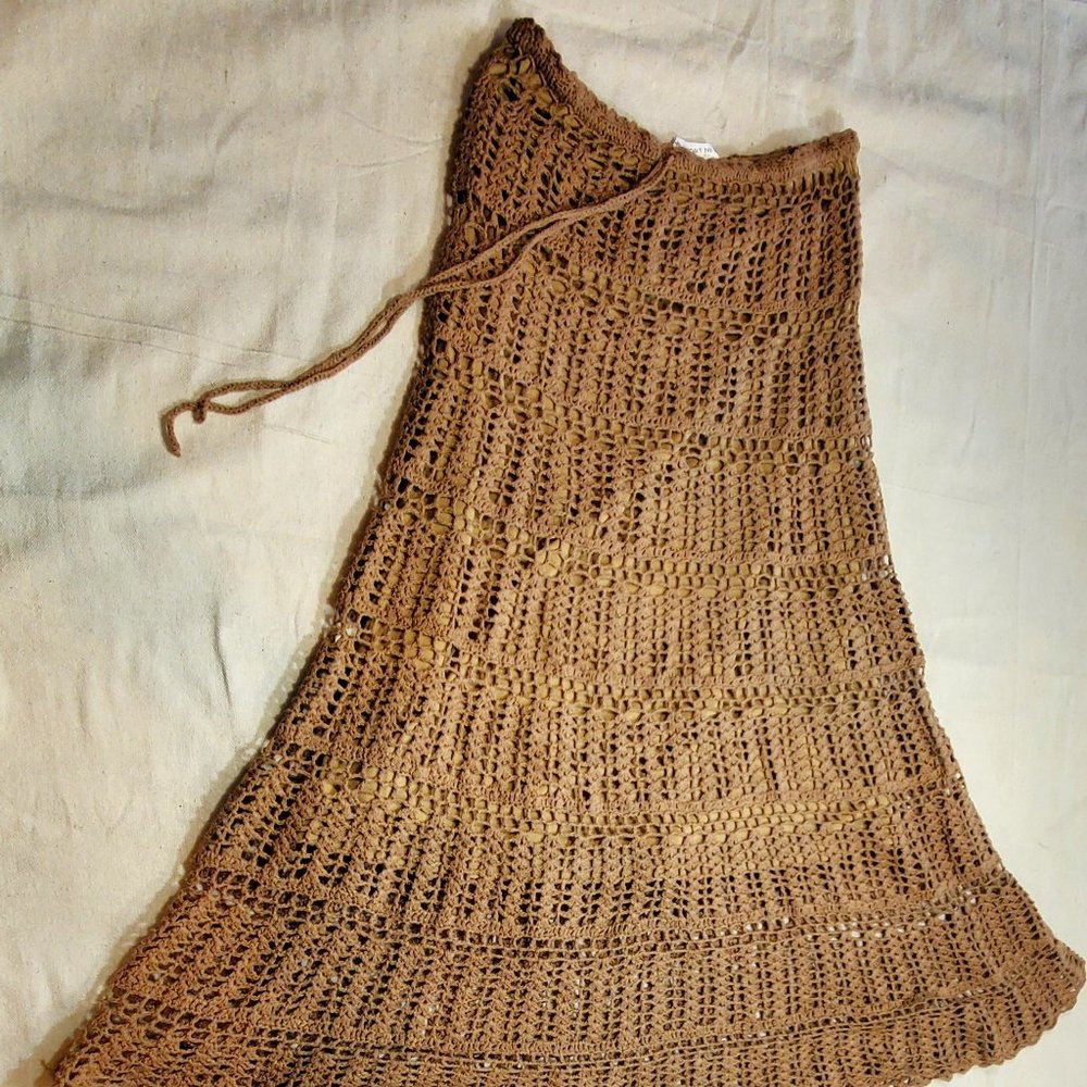 Strapless Natural Brown Macrame Dress - Ramie & Cotton - Size Small